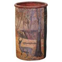 Portaombrelli francese del XIX secolo in terracotta dipinta con motivi di cervi