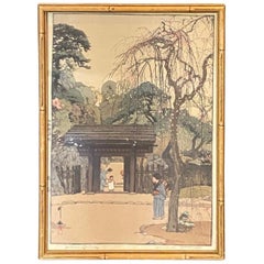 Hiroshi Yoshida Signierter japanischer Pflaumen Gateway mit seltenem Toku-Siegel, Holzschnitt-Druck