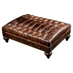 Vintage Tufted Leather Ottoman By Drexel Heritage in Brown