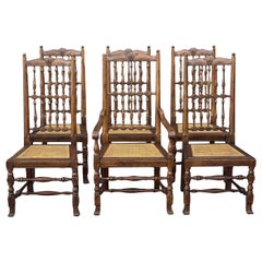 Six Henredon French Country Oak Dining Chairs w/ Caned Seats and Spindle Backs
