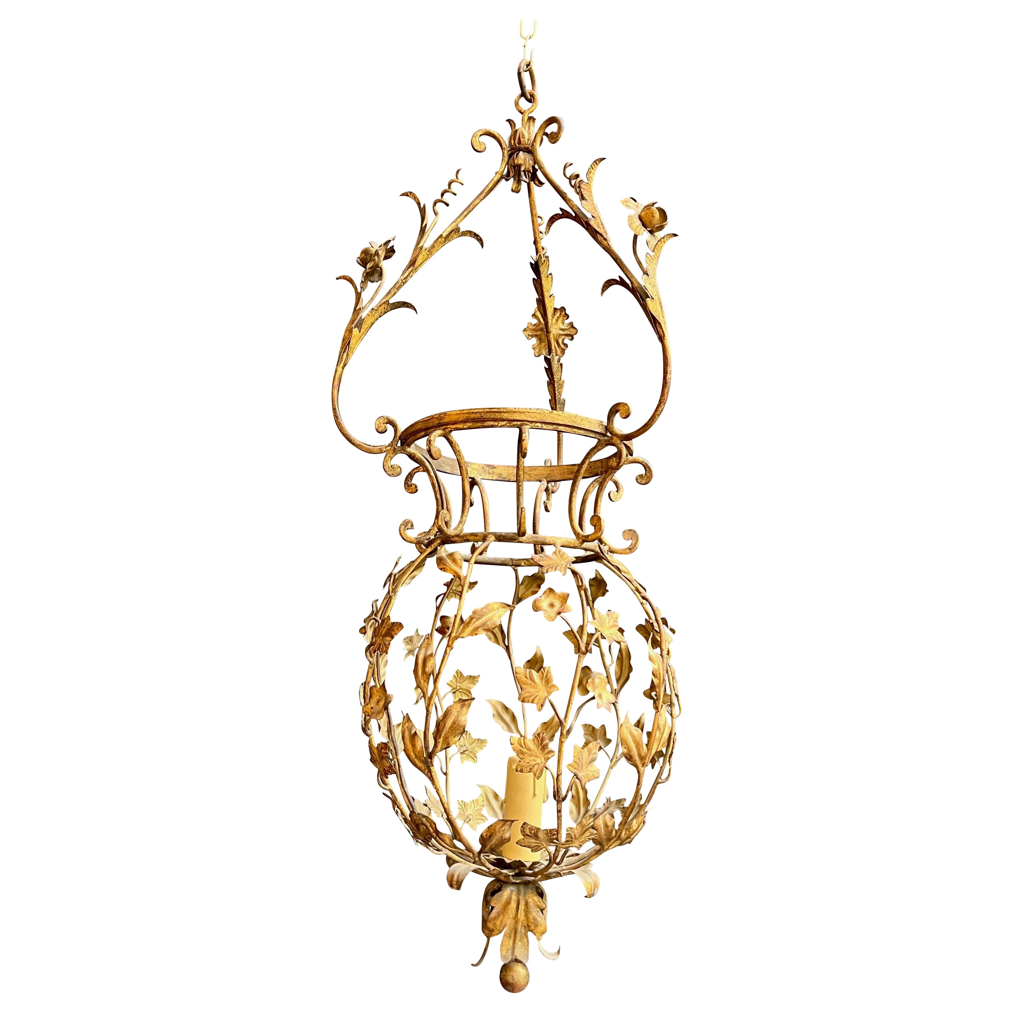 Tall Gilt Metal Lantern with Foliage Decorations Sign Palladio for Maison Baguès For Sale