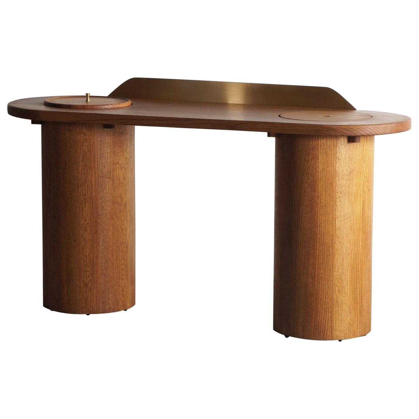 Minimal Modern Oak wood Study Table desk with cable manager, storage & brass