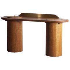 Minimal Modern Oak wood Study Table desk with cable manager, storage & brass