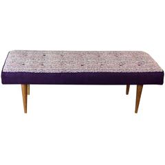 Mid Century Inspired 14-Button Bench with Hand-Woven Textile Seat--in stock