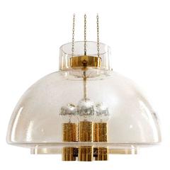 Large Limburg Pendant Light, Brass and Brown Bubble Glass, 1960s