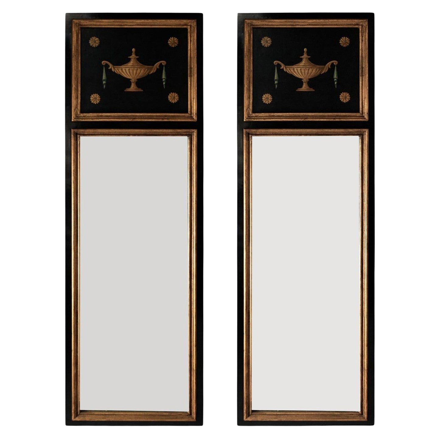 Pair of Antique Italian Neo Classic Wall Mirrors with Trompe L'oeil