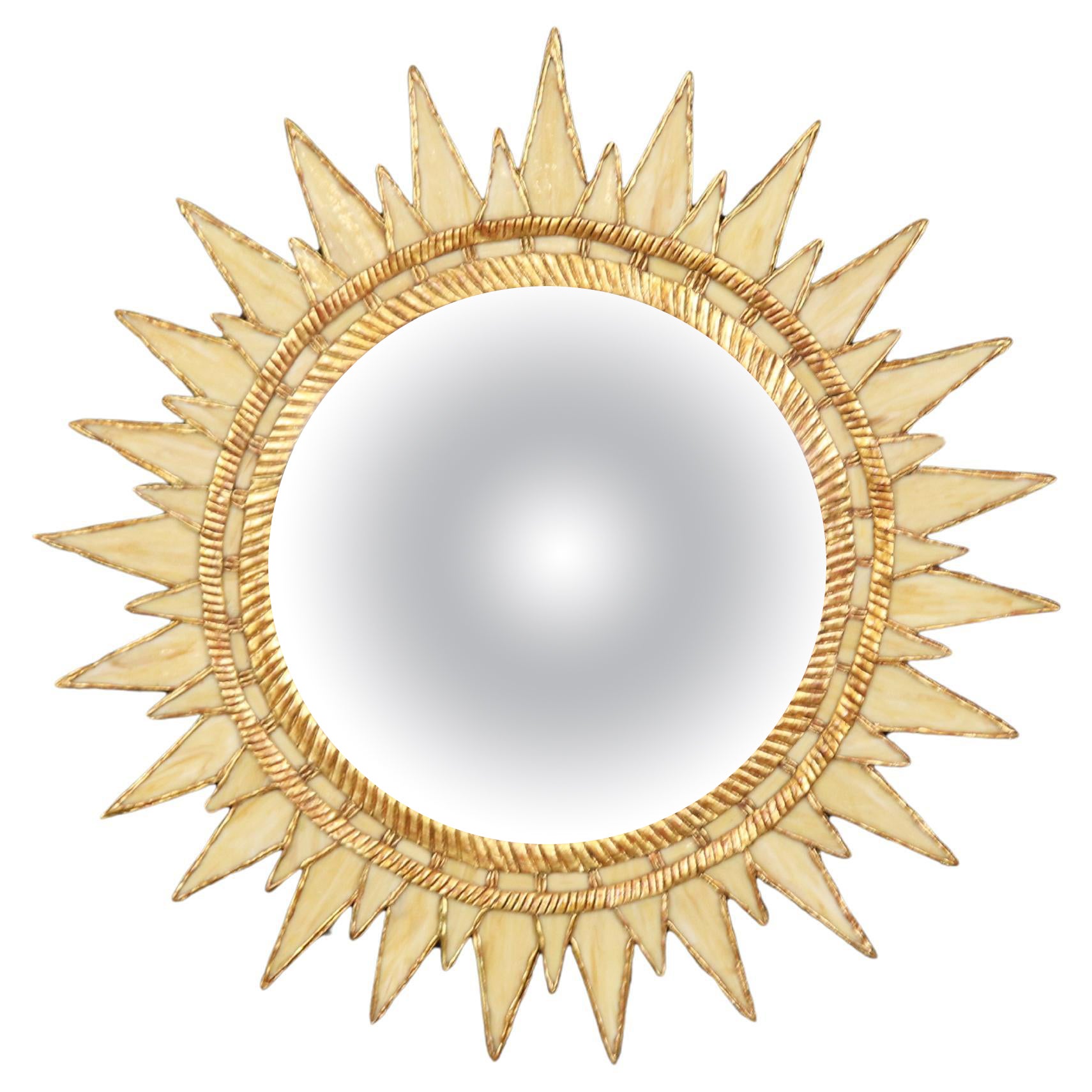 Medium Sized Slag Glass Italian Gilded Sunburst Sun Burst Convex Mirror