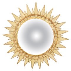 Vintage Medium Sized Slag Glass Italian Gilded Sunburst Sun Burst Convex Mirror