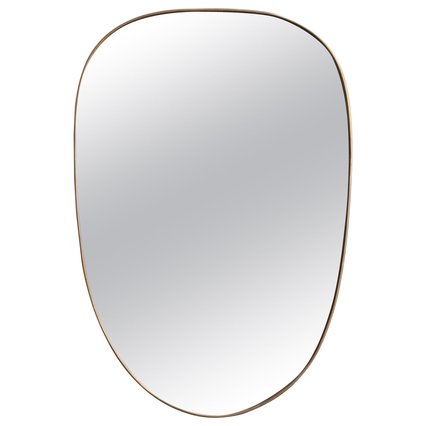 Vintage Italian Distressed Oblong Wall Mirror with Brass Frame after Gio Ponti