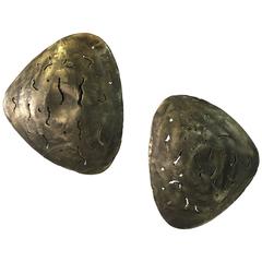 Pair of Brutalist Bronze Shield Wall Sconces 7