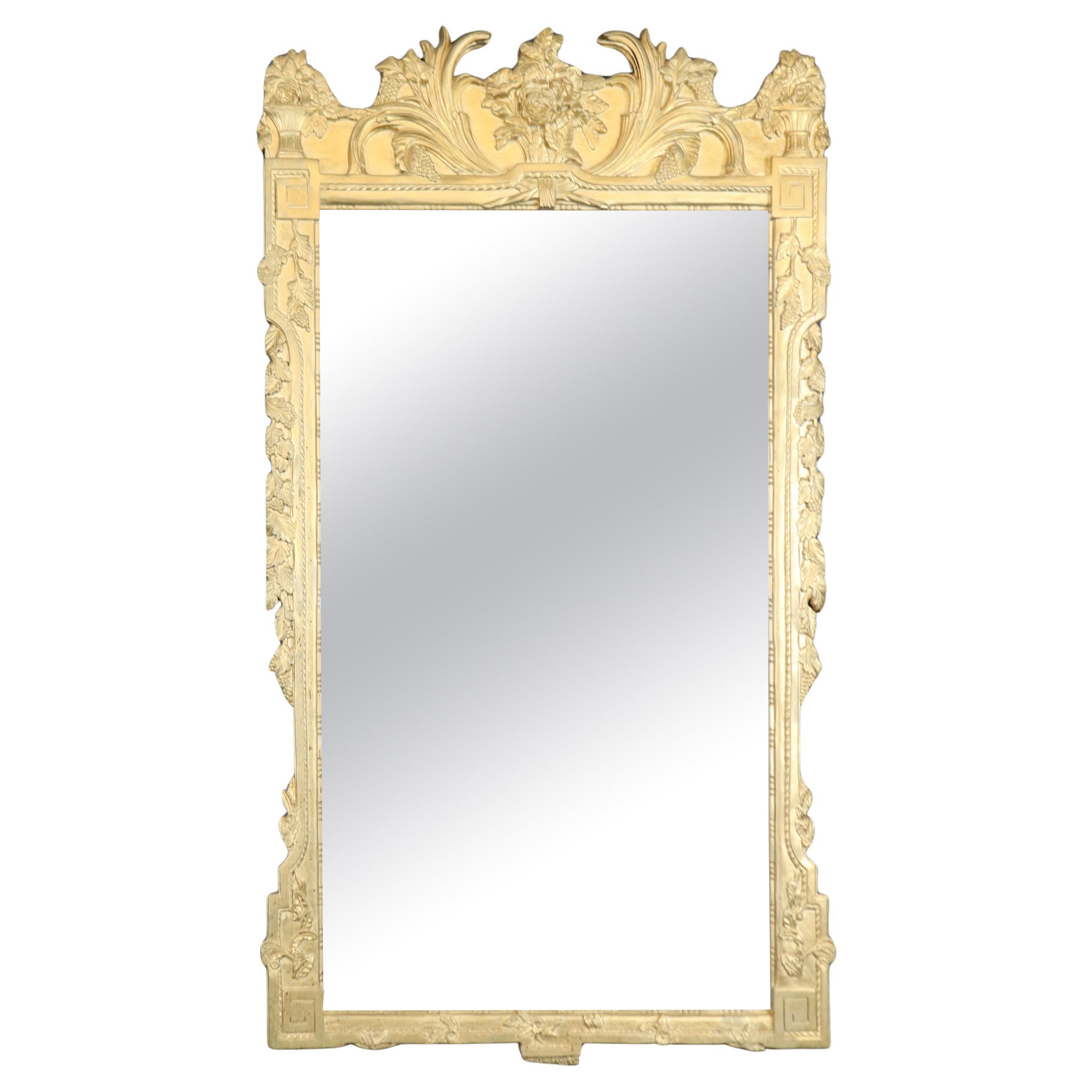 Tall Beautiful French Victorian Gilded Mirror with Flowers and Grapes