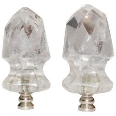 Wonderful Pair of Multi Faceted Rock Crystal Lamp Finials Modern Transitional 