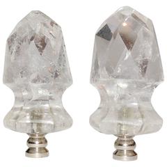 Wonderful Pair of Multi Faceted Rock Crystal Lamp Finials Modern Transitional