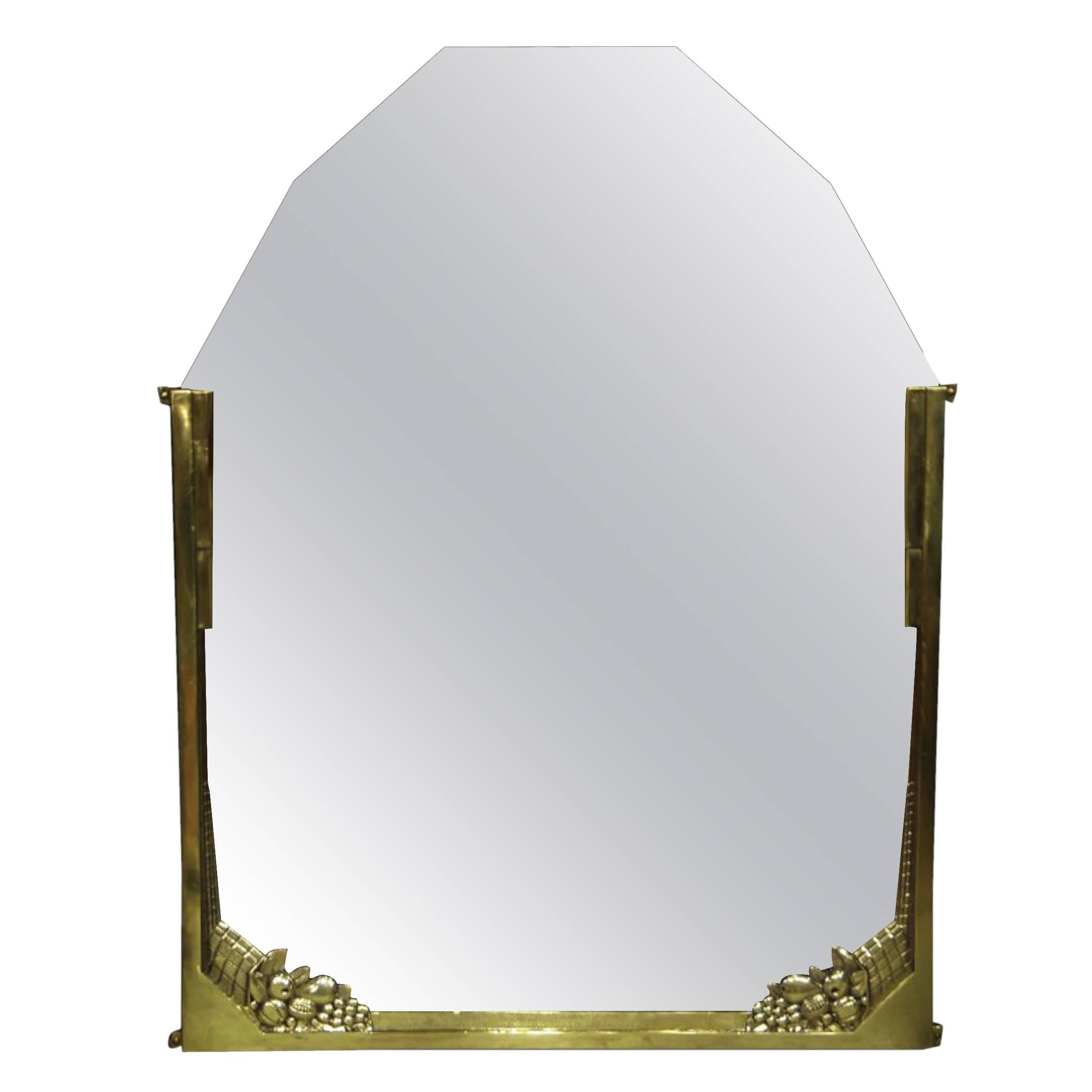 French Art Deco Brass Mirror For Sale