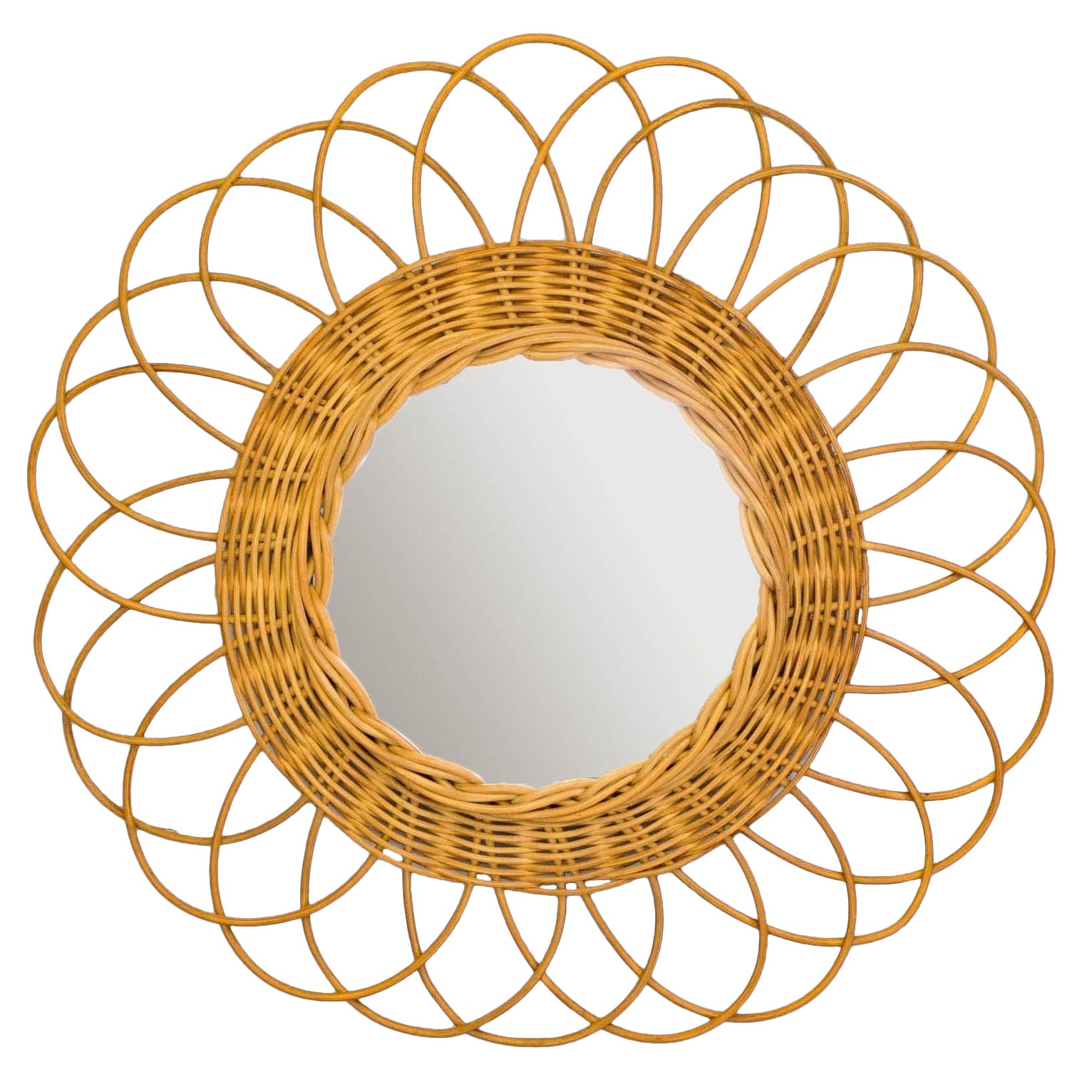 Espejo circular de ratán