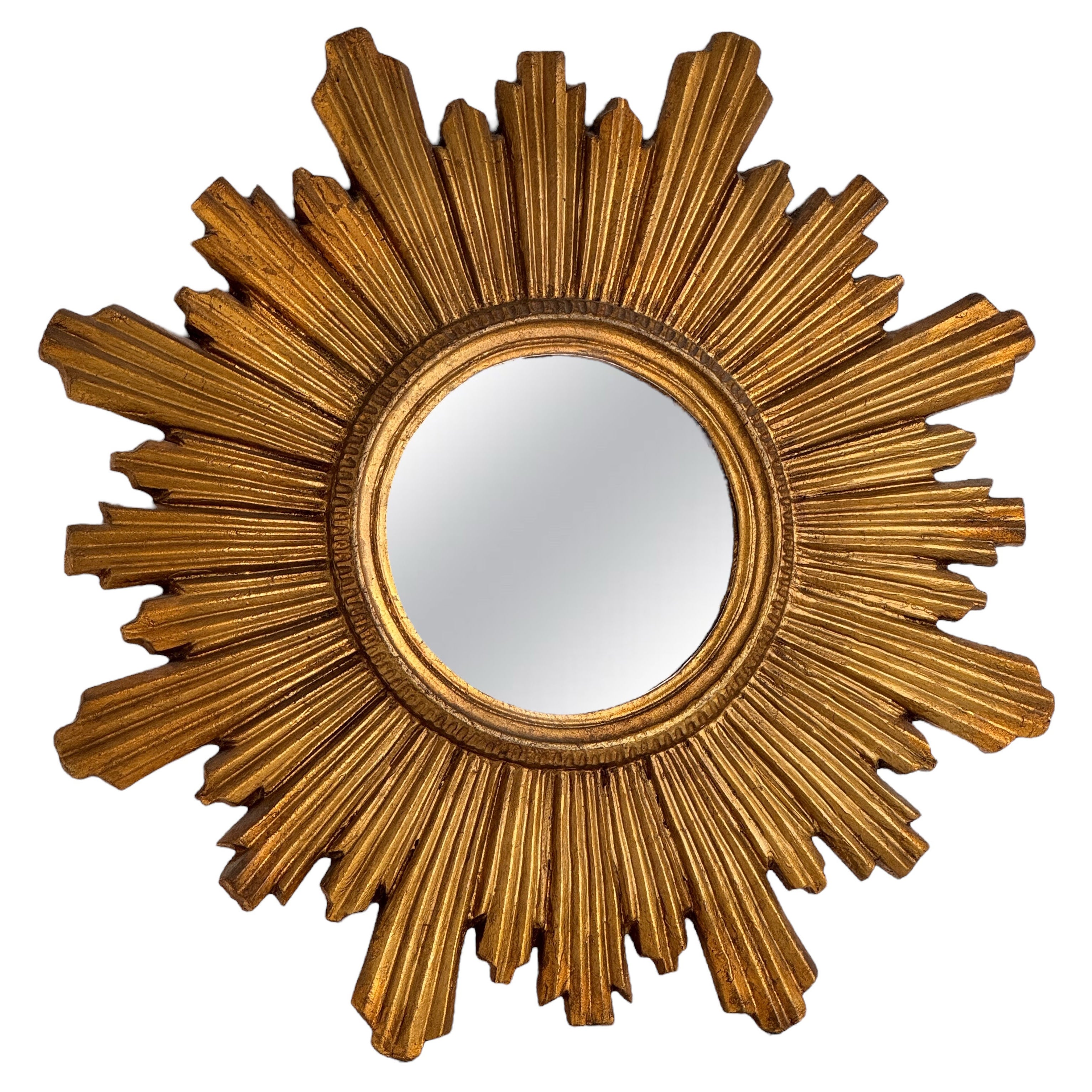 Außergewöhnlicher Starburst Sunburst Vergoldeter Holzspiegel, Deutschland ca. 1950er Jahre
