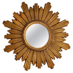 Außergewöhnlicher Starburst Sunburst Vergoldeter Holzspiegel, Deutschland ca. 1950er Jahre