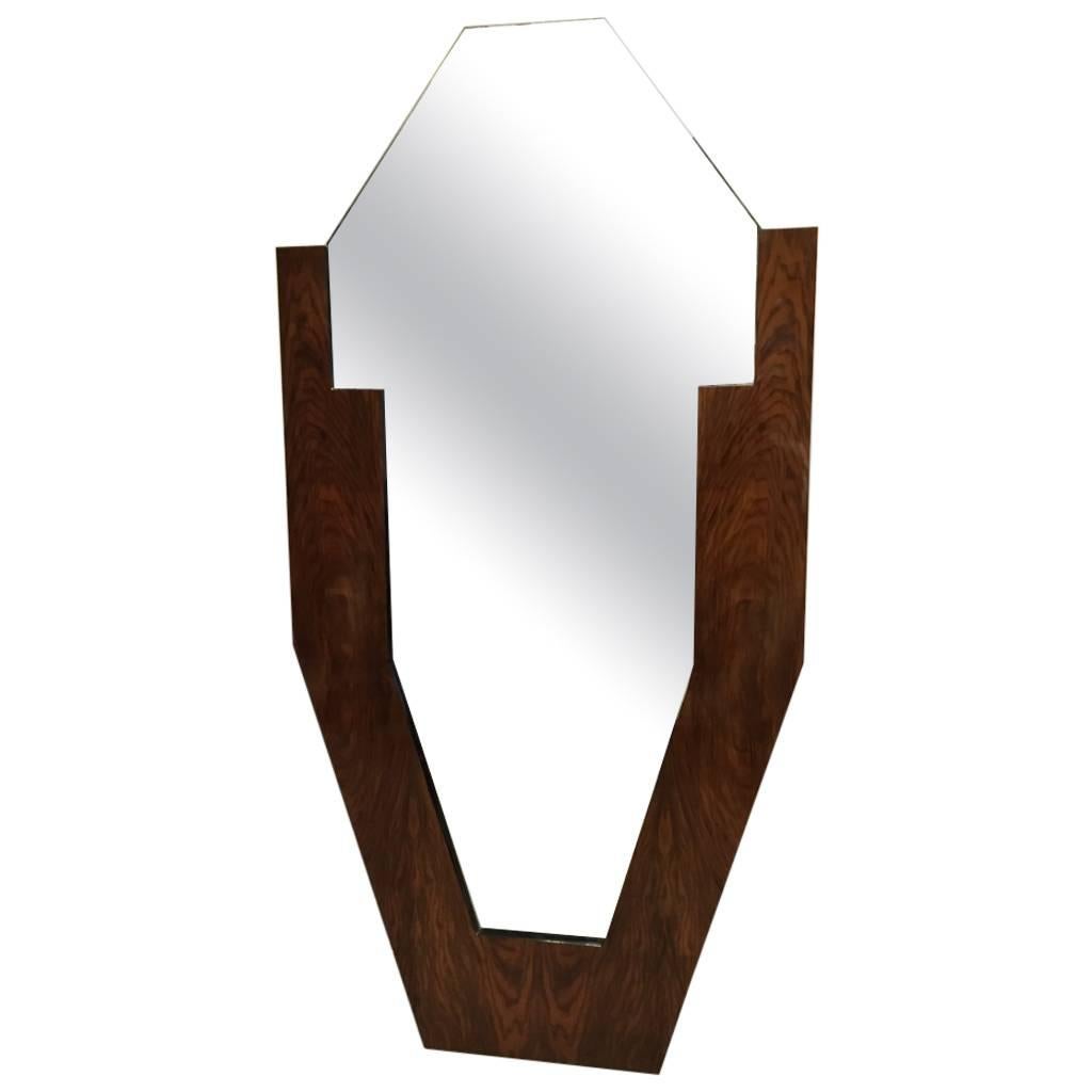 French Art deco walnut standing mirror  For Sale