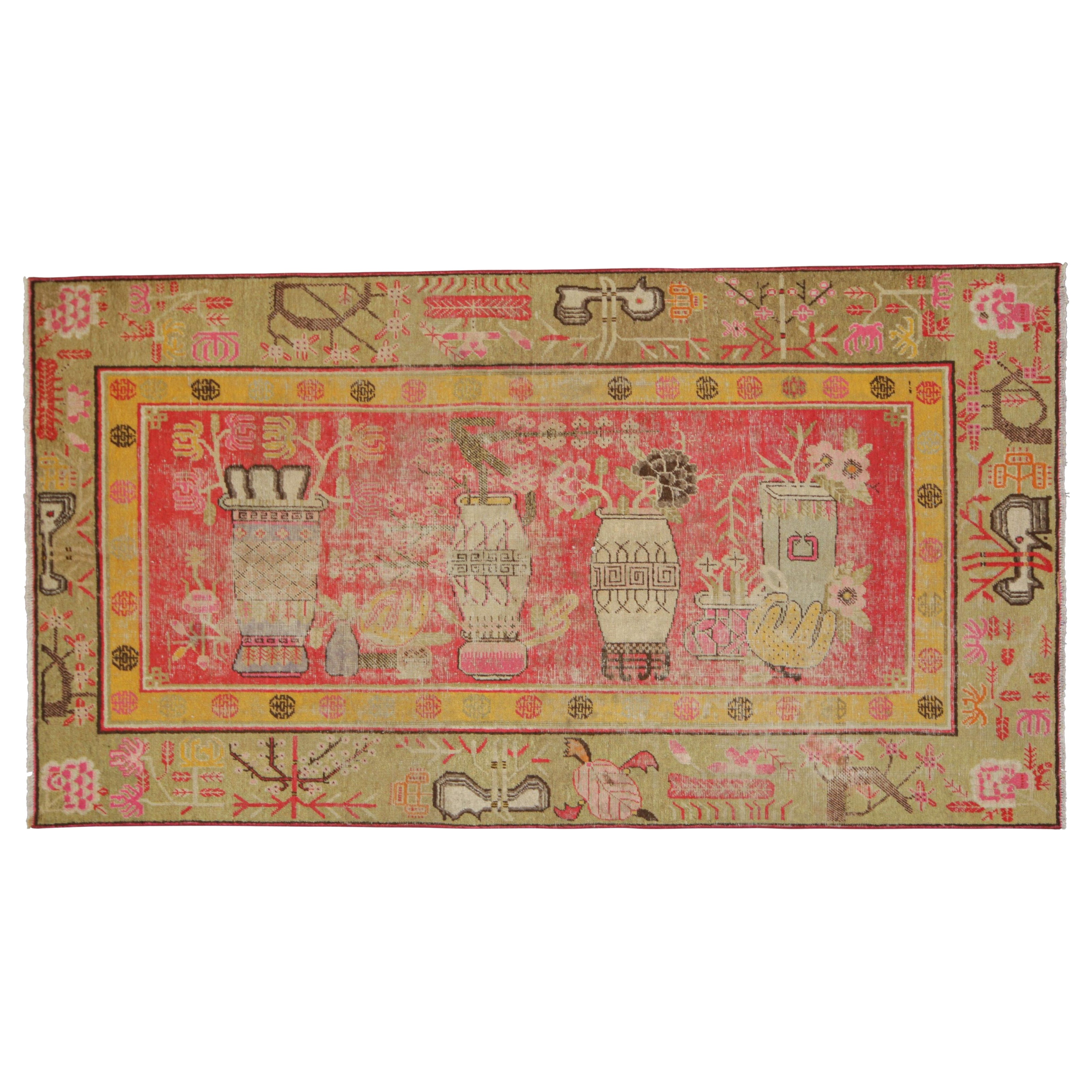Vintage Samarkand Rug in Red with Rare Pictorial Design - Rug & Kilim