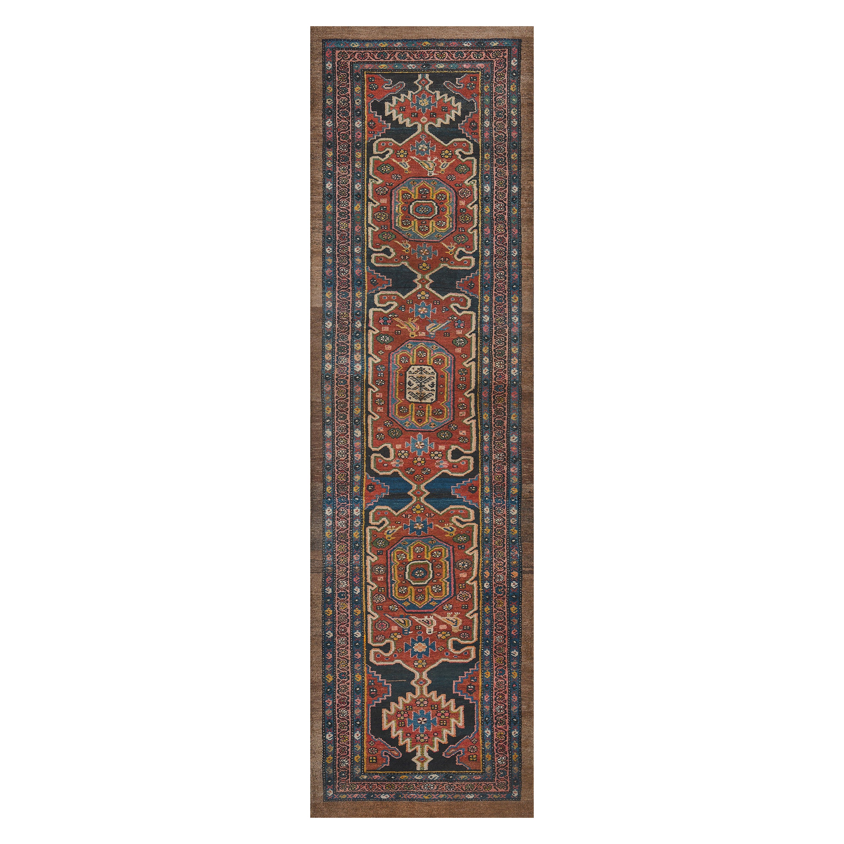 Antike CIRCA-1900 Wolle Marineblau und Rot Persische Serab Läufer im Angebot