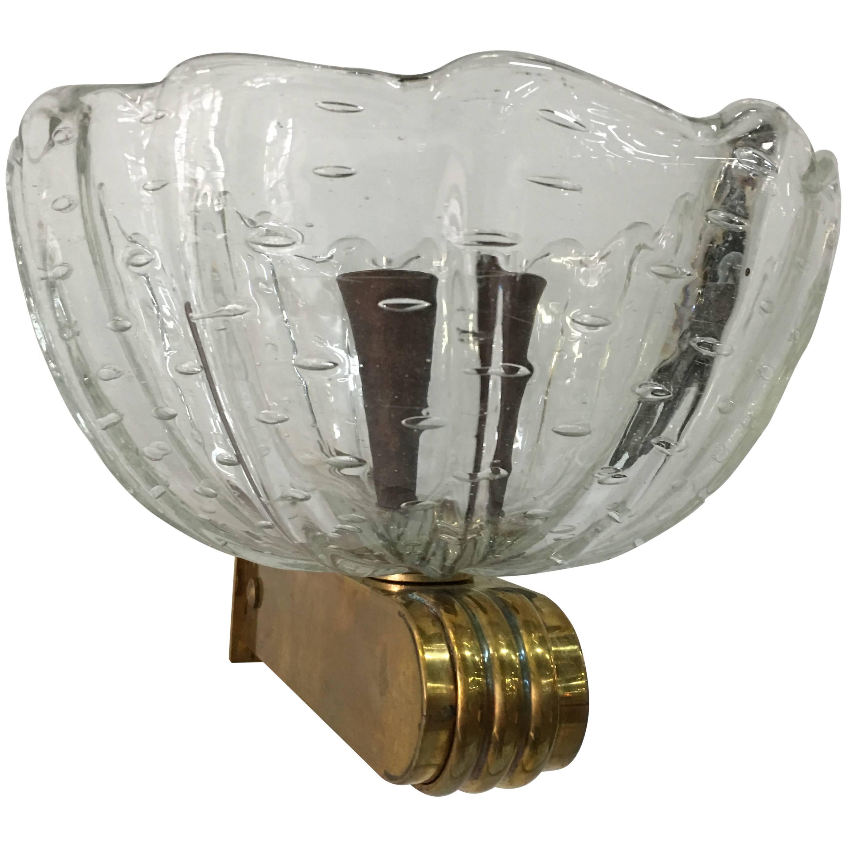 Barovier e Toso Single Murano and Brass Wall Light  For Sale