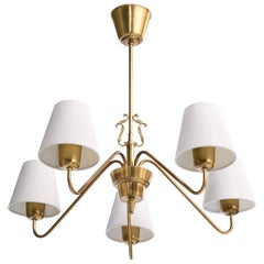 Swedish Designer, Chandelier, Brass, Fabric, Sweden, 1950s