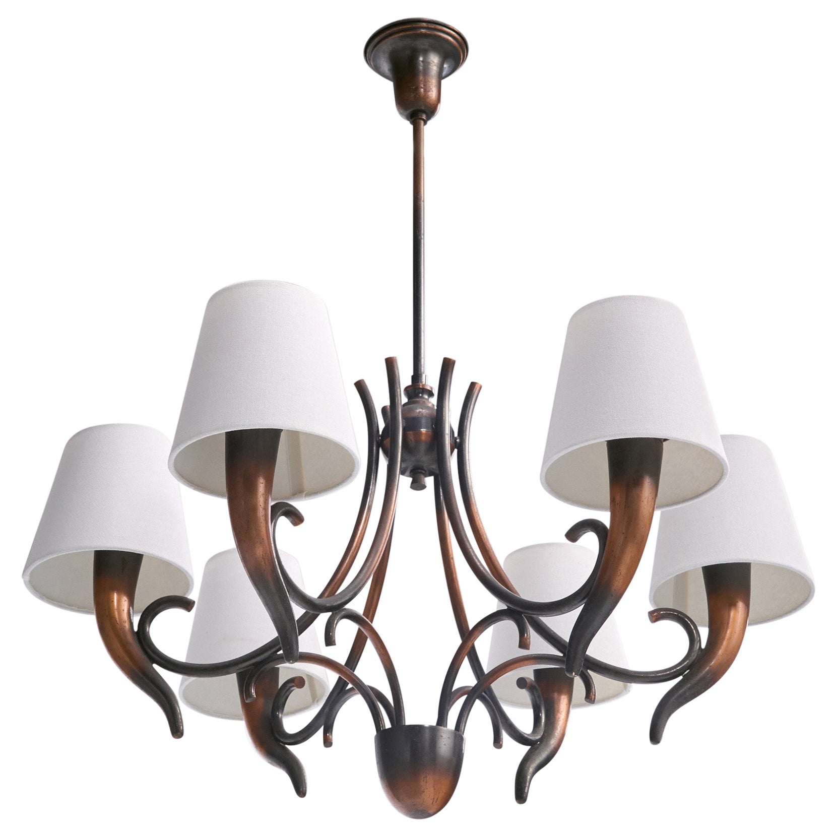 Italian Designer, Chandelier, Copper, Fabric, Italy, 1930s