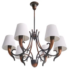 Italian Designer, Chandelier, Copper, Fabric, Italy, 1930s