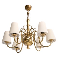 French Designer, Chandelier, Brass, Fabric, France, 1960s