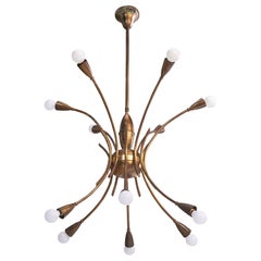 Italian Designer, Chandelier, Brass, Italy, 1950s