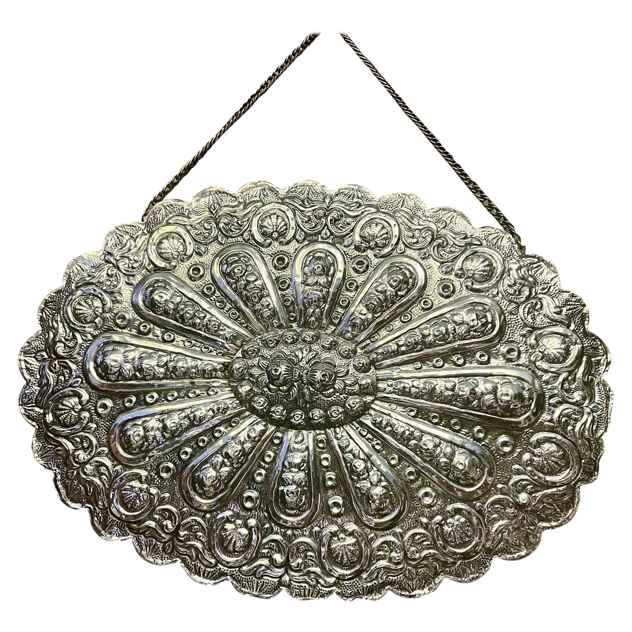 BEDO 900 Coin Silver Turkish Wedding Mirror Emboss Raised Roses Shell Horseshoe