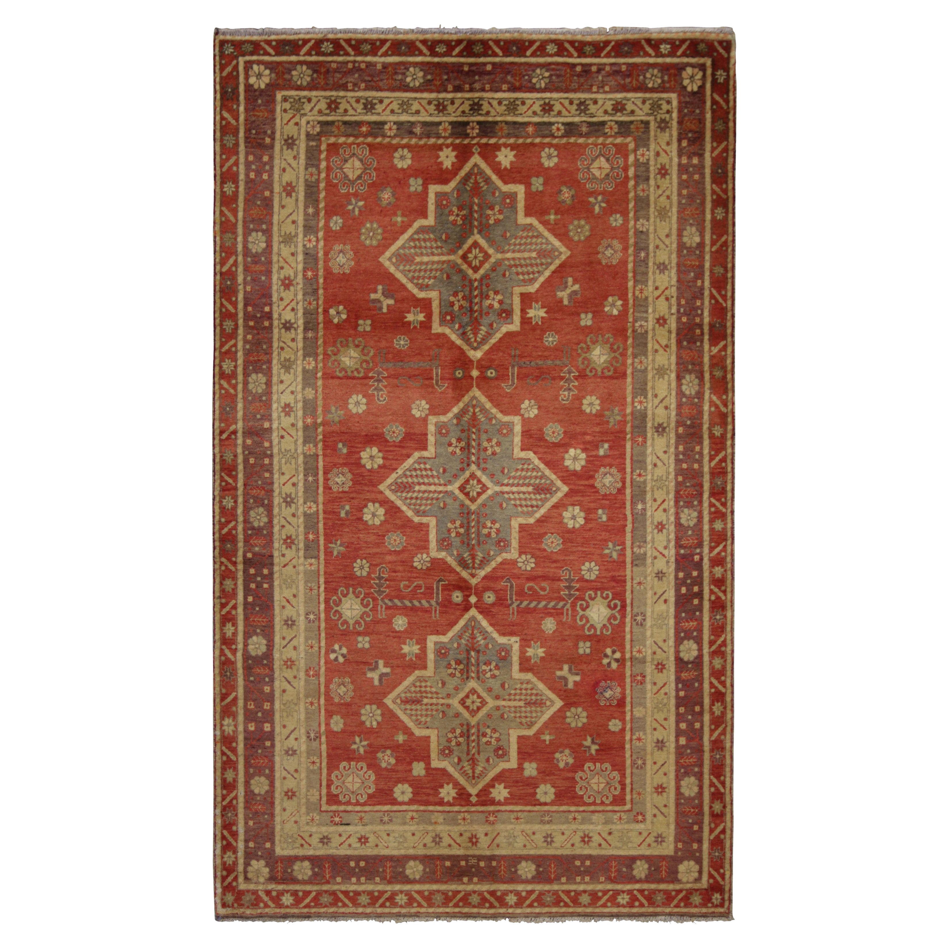 Vintage Samarkand Rug in Beige and Red with Geometric Medallions - Rug & Kilim For Sale