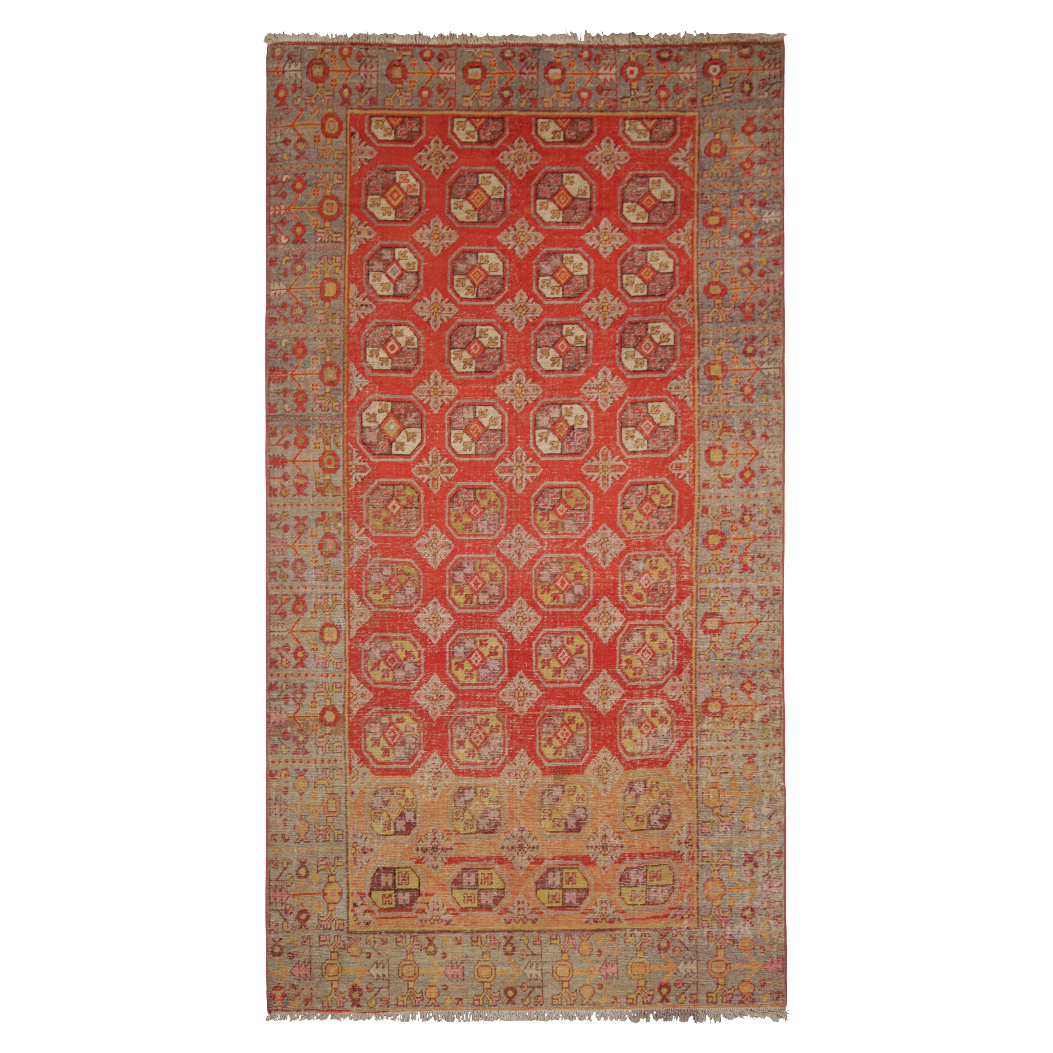 Vintage Samarkand Rug in Red with Geometric Medallions - Rug & Kilim