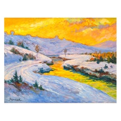 Ian Hornak Paesaggio invernale senza titolo firmato Pittura ad olio impressionista moderna