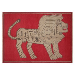 Tappeto vintage Samarcanda rosso con raro disegno di leoni - Rug & Kilim