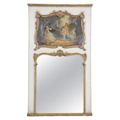 Superb and Unique French Oil on Canvas "Lover Discovered" Trumeau Mirror