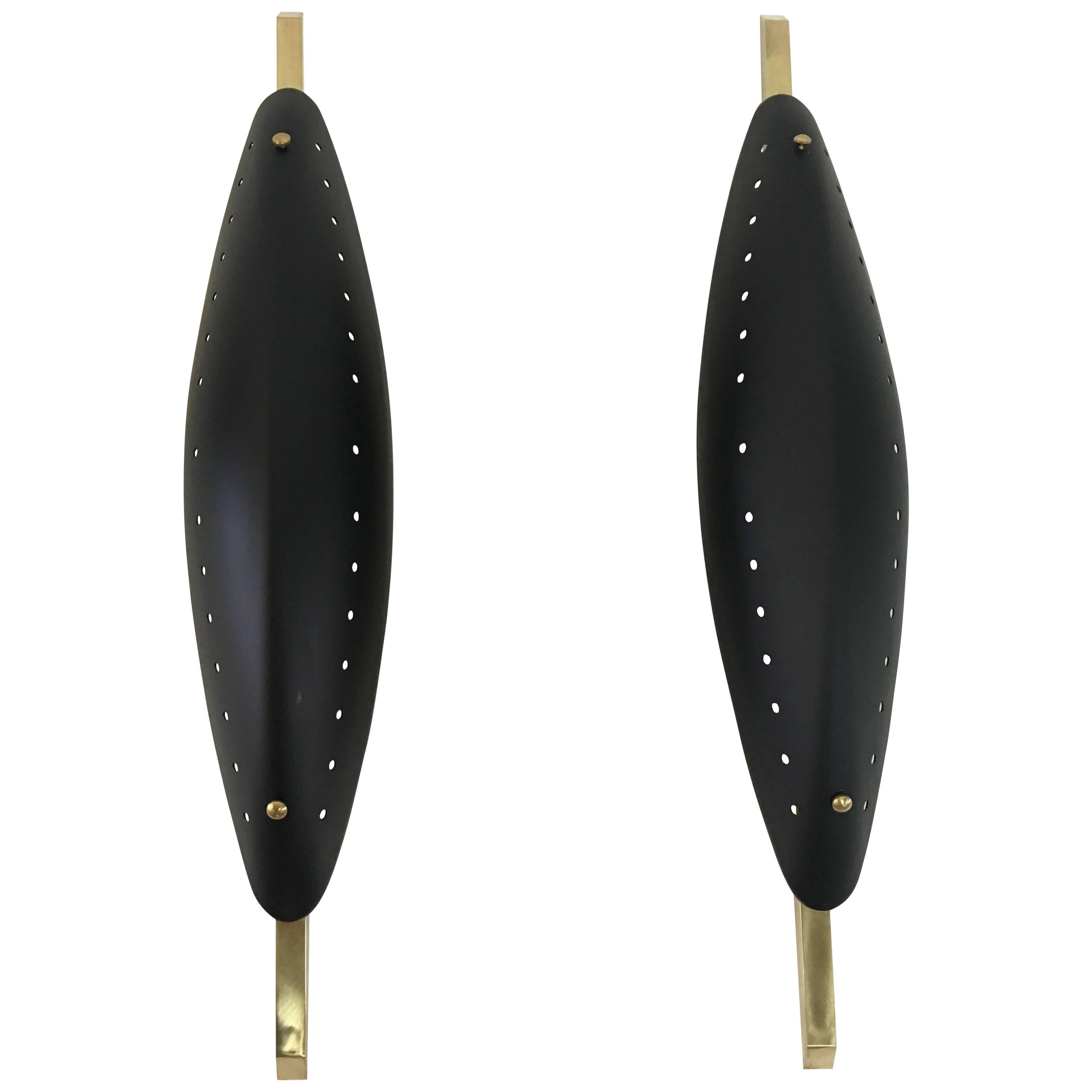 Italian Perforated Cat-Eye Modernist Wall Appliques, Pair