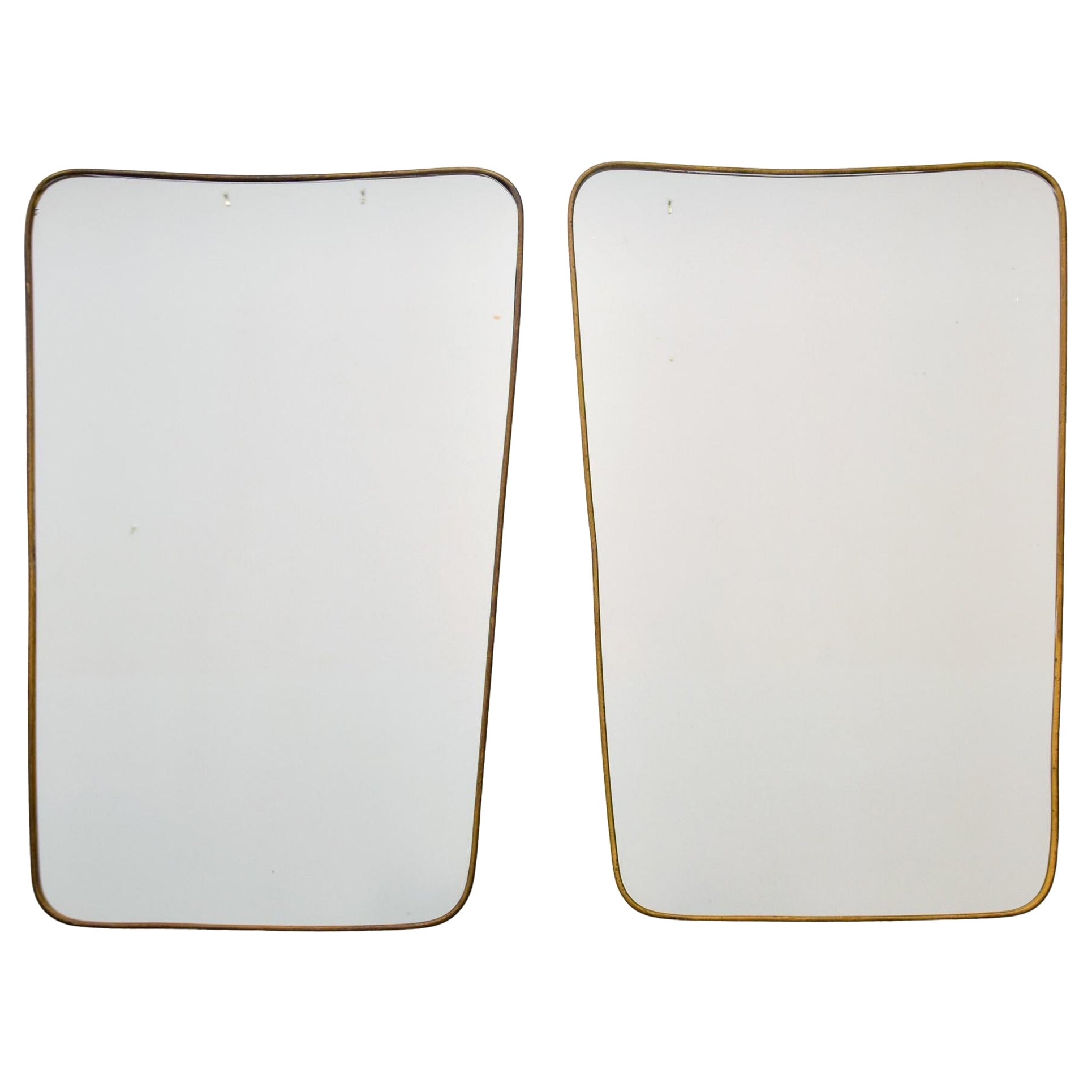 Pair Mid Century Italian Gio Ponti Style Brass Framed Mirrors