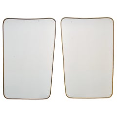 Pair Mid Century Italian Gio Ponti Style Brass Framed Mirrors