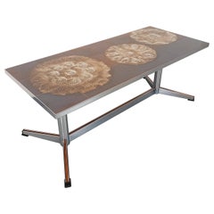 Table basse vintage en céramique et métal chromé des années 70