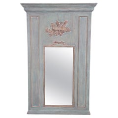 Carved French Green and Antique Glass Louis XV Style Trumeau Mirror Circa 1920