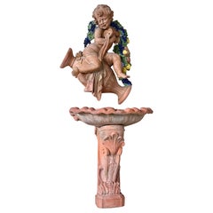 Italienischer skulpturaler Bacchus-Brunnen aus mediterraner Terrakotta des frühen 20. Jahrhunderts