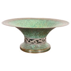 Carl Sorensen Art Deco Verdigris Bronze Footed Centerpiece Bowl or Fruit Bowl