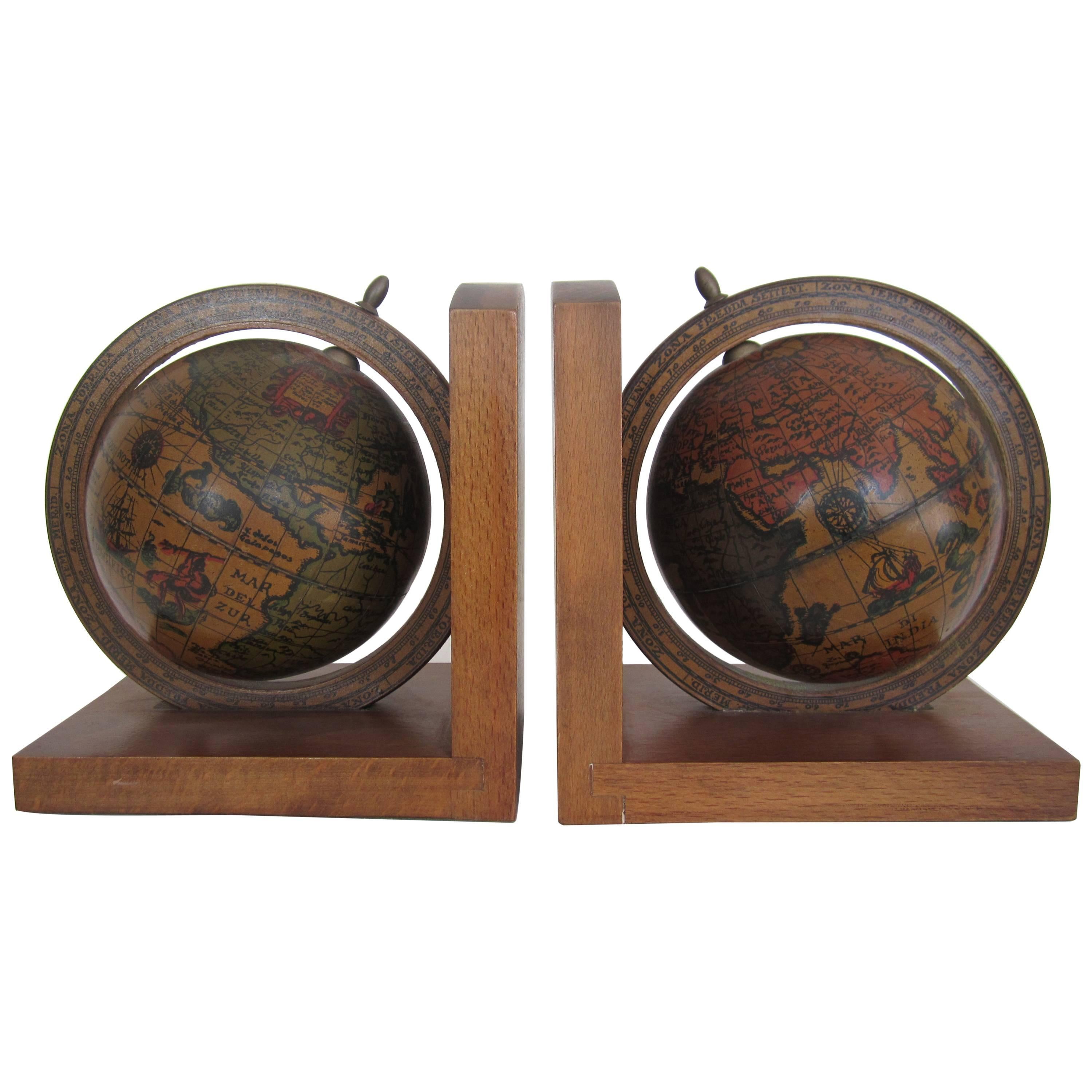 Vintage Spinning World Globe Bookends
