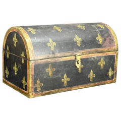 Large French Wood Fleur De Lis Painted Domed Shaped Box