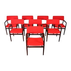 Ensemble de huit fauteuils Erik Worts « Eva » en bois de rose et laine de Crimson