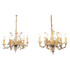 Pair of Glass Leaves Chandelier in the Style of Maison Baguès, 1950s