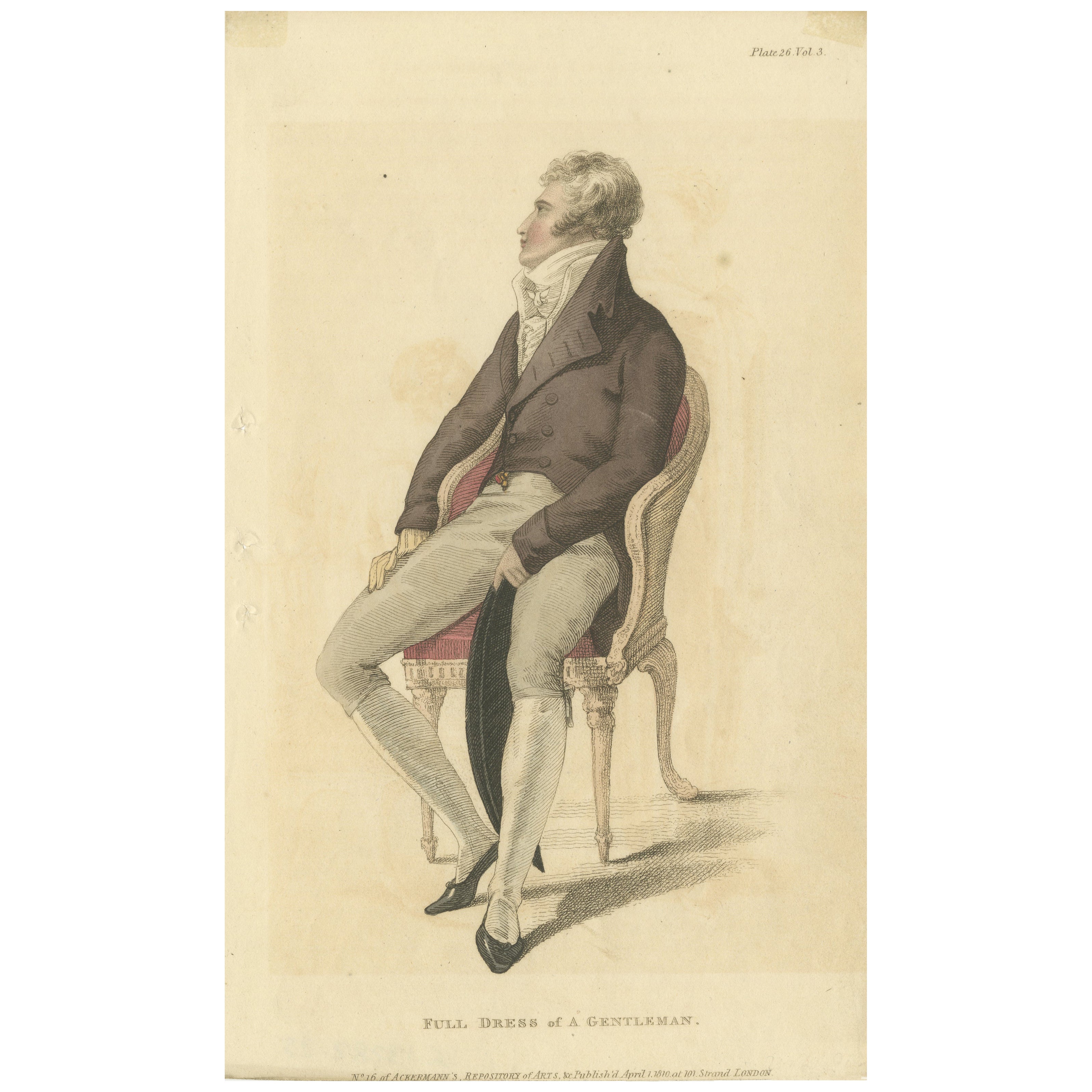 Robe complète d'un gentleman, 1810 : la mode raffinée de la Régence d'Ackermann en vente