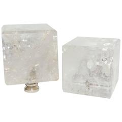 Wonderful Pair Of Square Rock Crystal Lamp Shade Finials Modern Transitional
