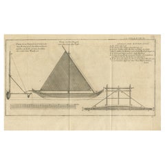 Antique Rare 18th-Century German Engraving of a Proa Sailing Canoe, c. 1780